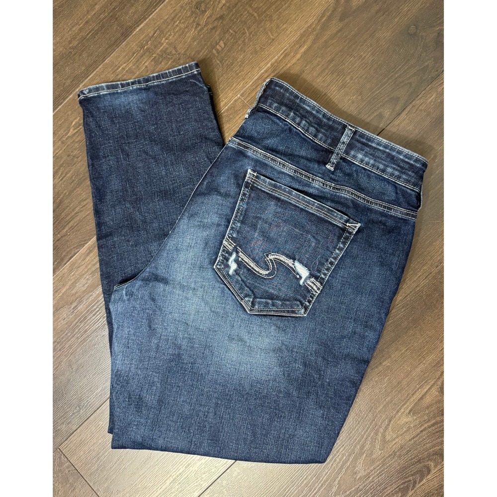 Silver Jeans Sam Boyfriend Distressed Dark Wash Denim Womens Plus 20 Stretch